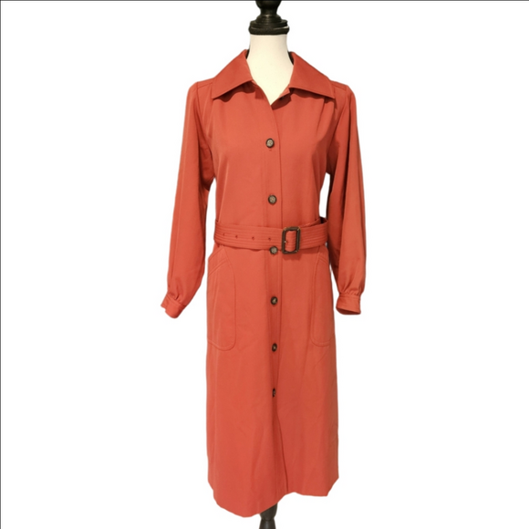 Yves Saint Laurent Dresses & Skirts - Yves Saint Laurent Coral Long Sleeve Dress with Belt
